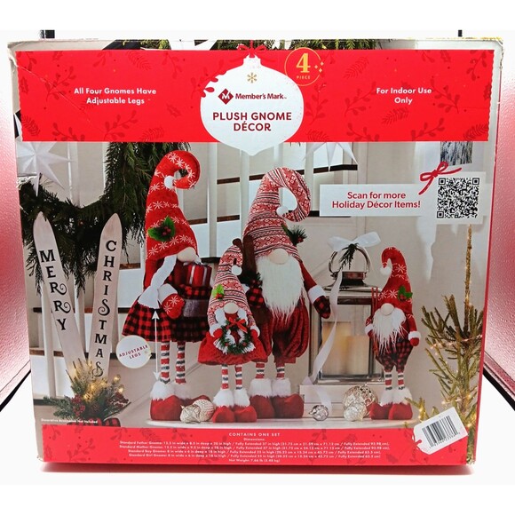 Christmas Holiday Plush Figurines Gnome Decor Set of 4 Knit Festive Seasonal - Picture 1 of 15